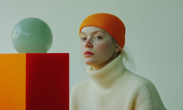 Contemplative Portrait with Geometric Elements